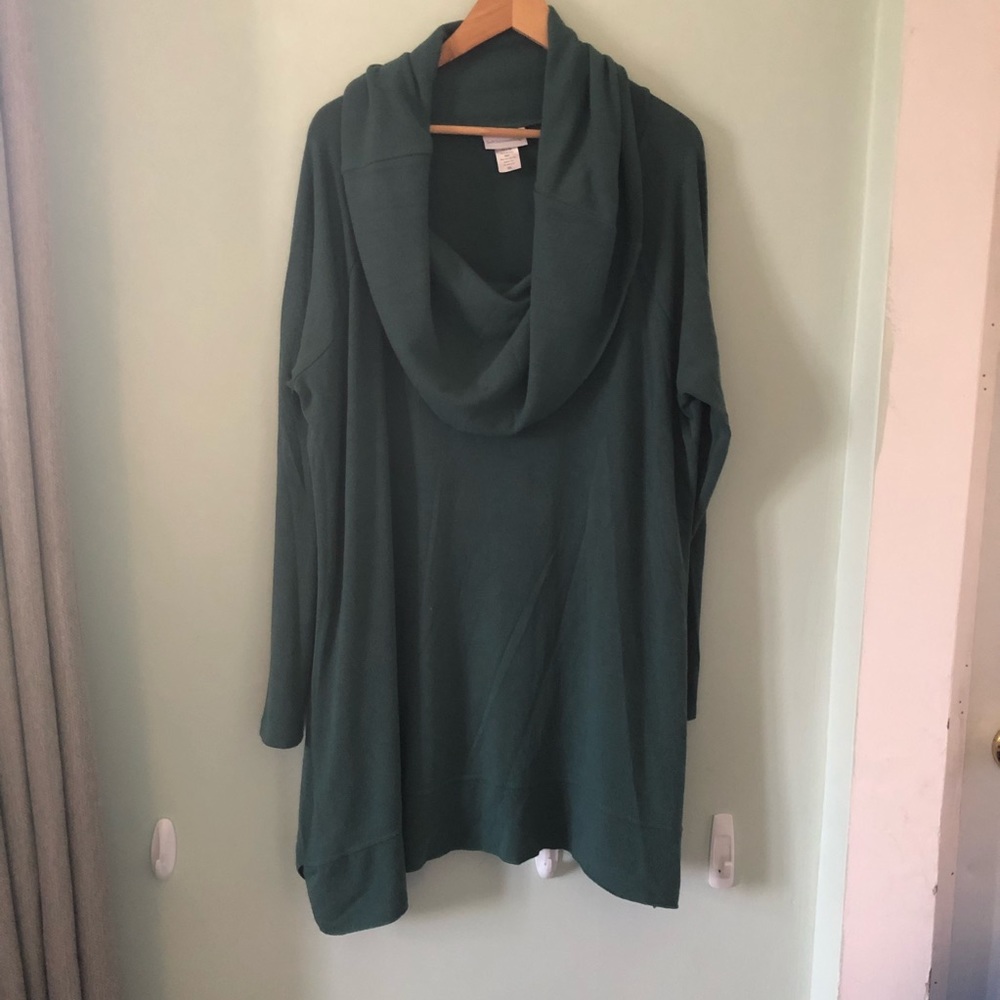 Soft Surroundings jade green cowl neck tunic knit top 3X